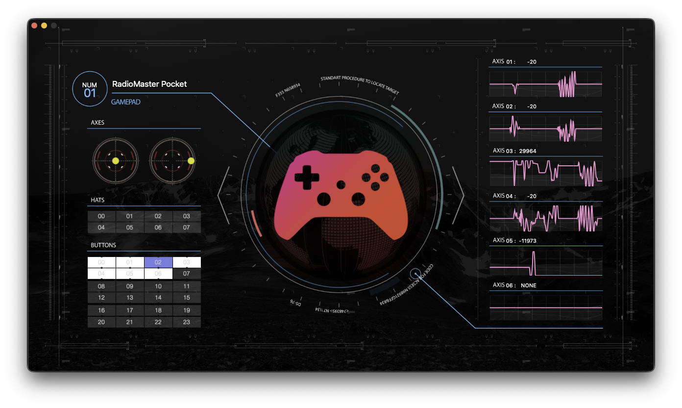 Joystick Monitor application showing the device recognized as a USB HID gamepad